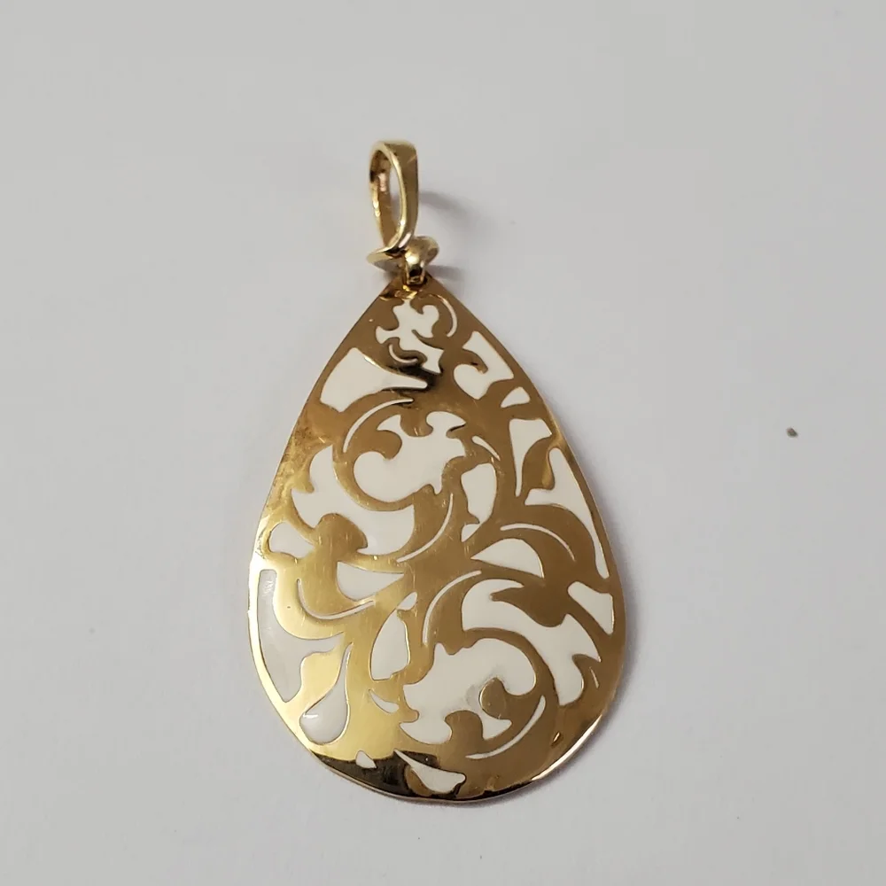 14K Gold and Enamel Teardrop Pendant – A Modern Fusion of Art and Elegance